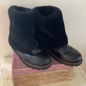 Black leather and fur UGG boots size 9